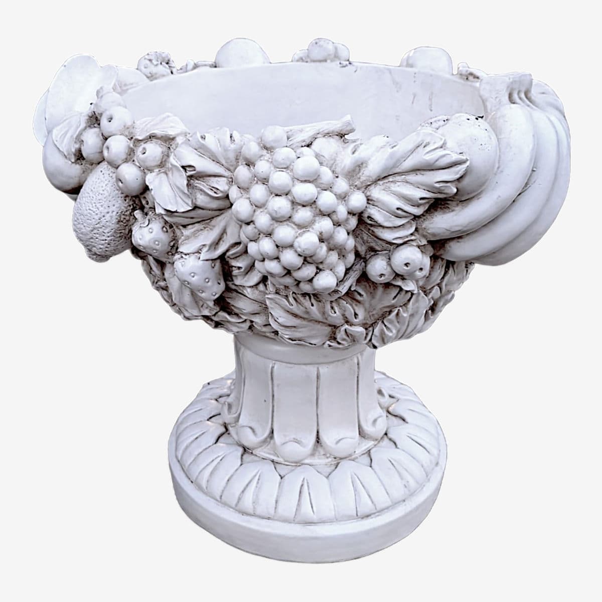 Antiqued Stone White Large Polyresin Classical Fruit Bowl Centerpiece Urn Planter - Image 1
