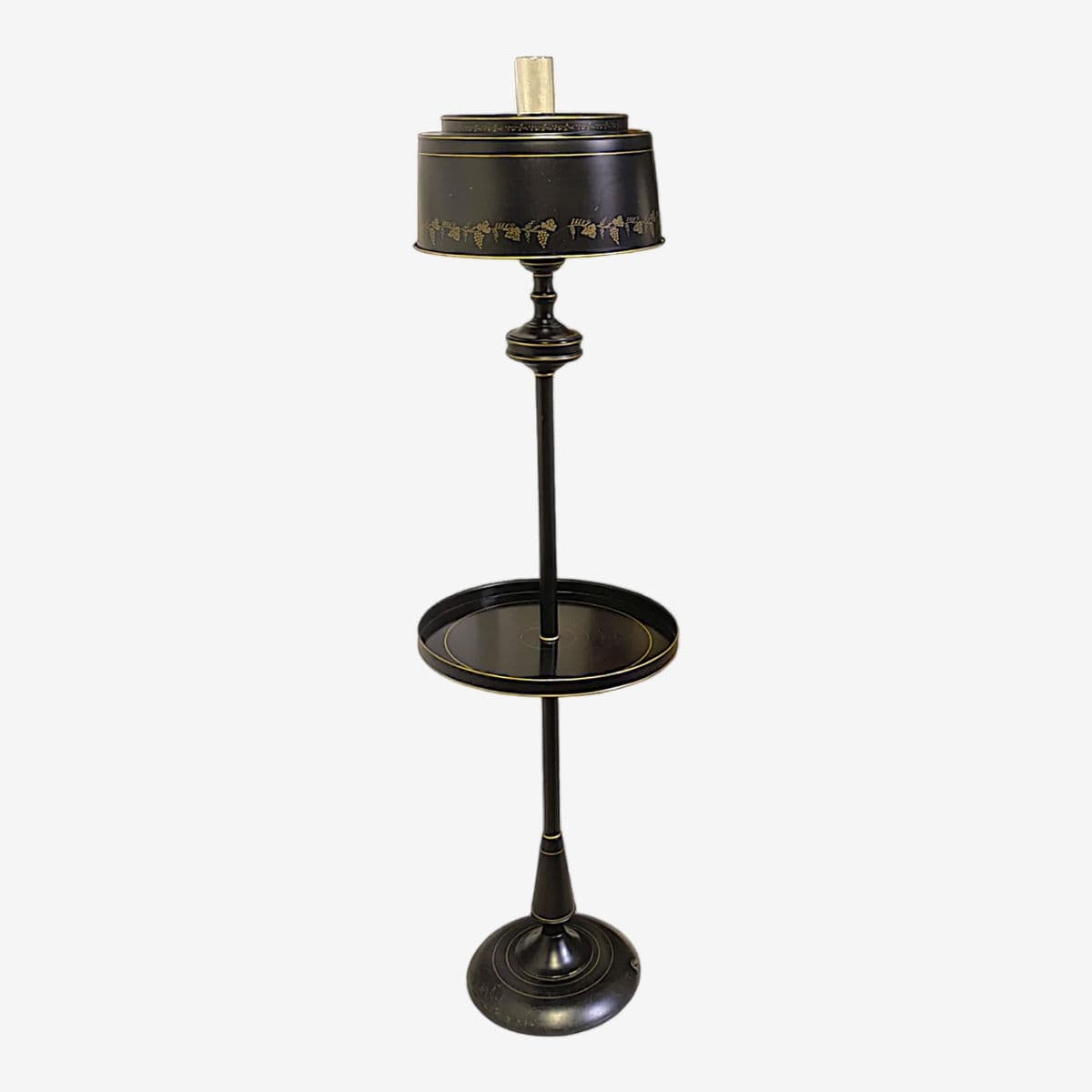 Vintage French Empire Bouillotte Black Tole Floor Lamp With Metal Shade Drinks Table - Image 1