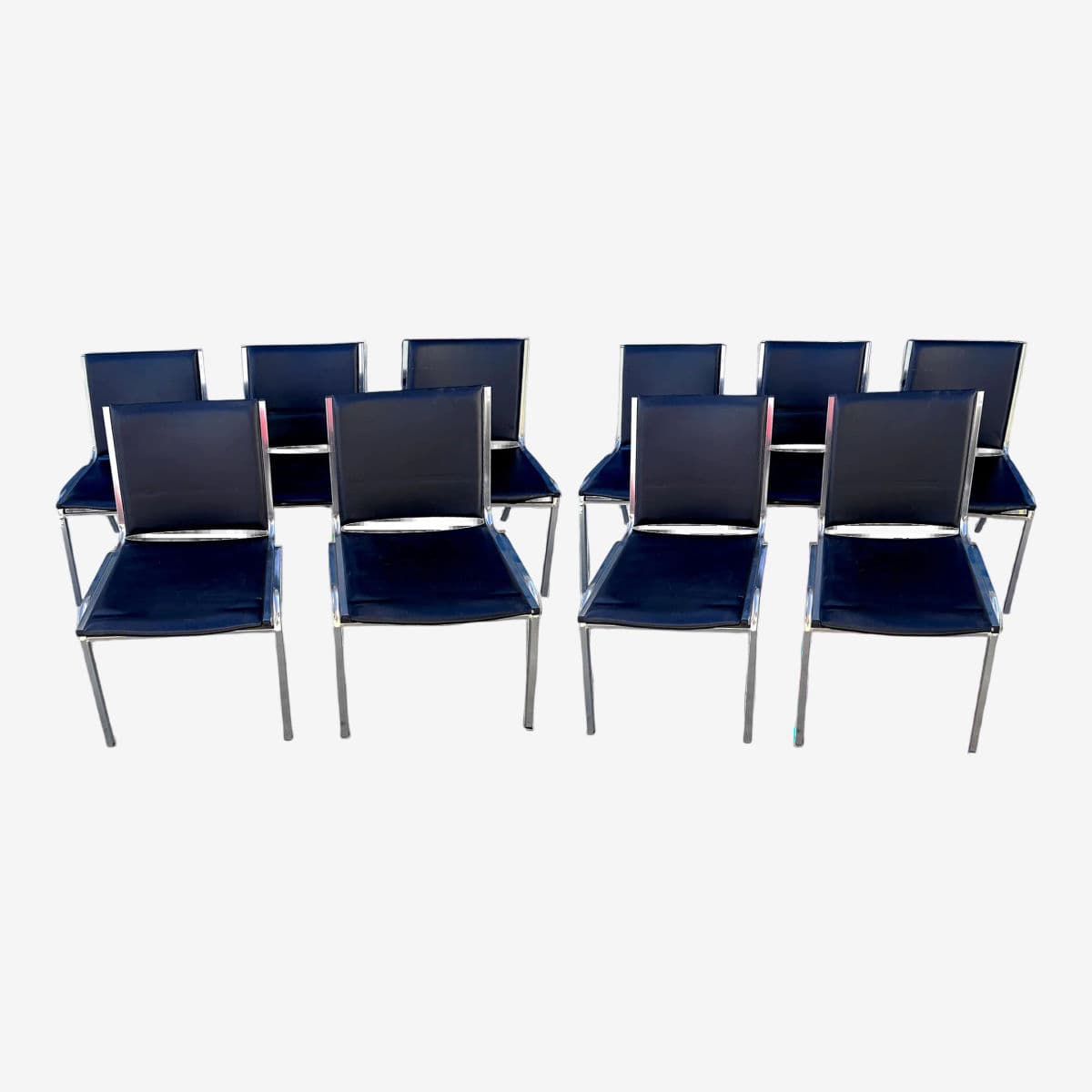 1990s Lorell Padded Armless Stacking Chairs, Steel Frame - Vinyl Black Seat - Set of 10 - Image 1