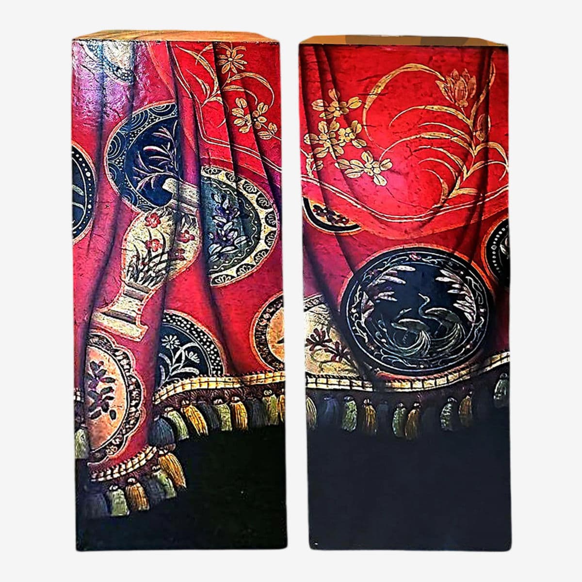 Hand Painted Draped Trompe-L'œil Style Wooden Rectangular Display Pedestals - a Pair - Image 1