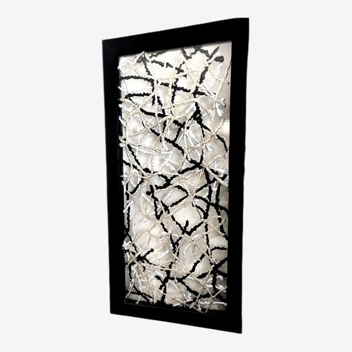 2001 "Roadmap to Chaos" Bowne, Mixed Media Sandwiched in Clear Glass Framed in Black - Image 1