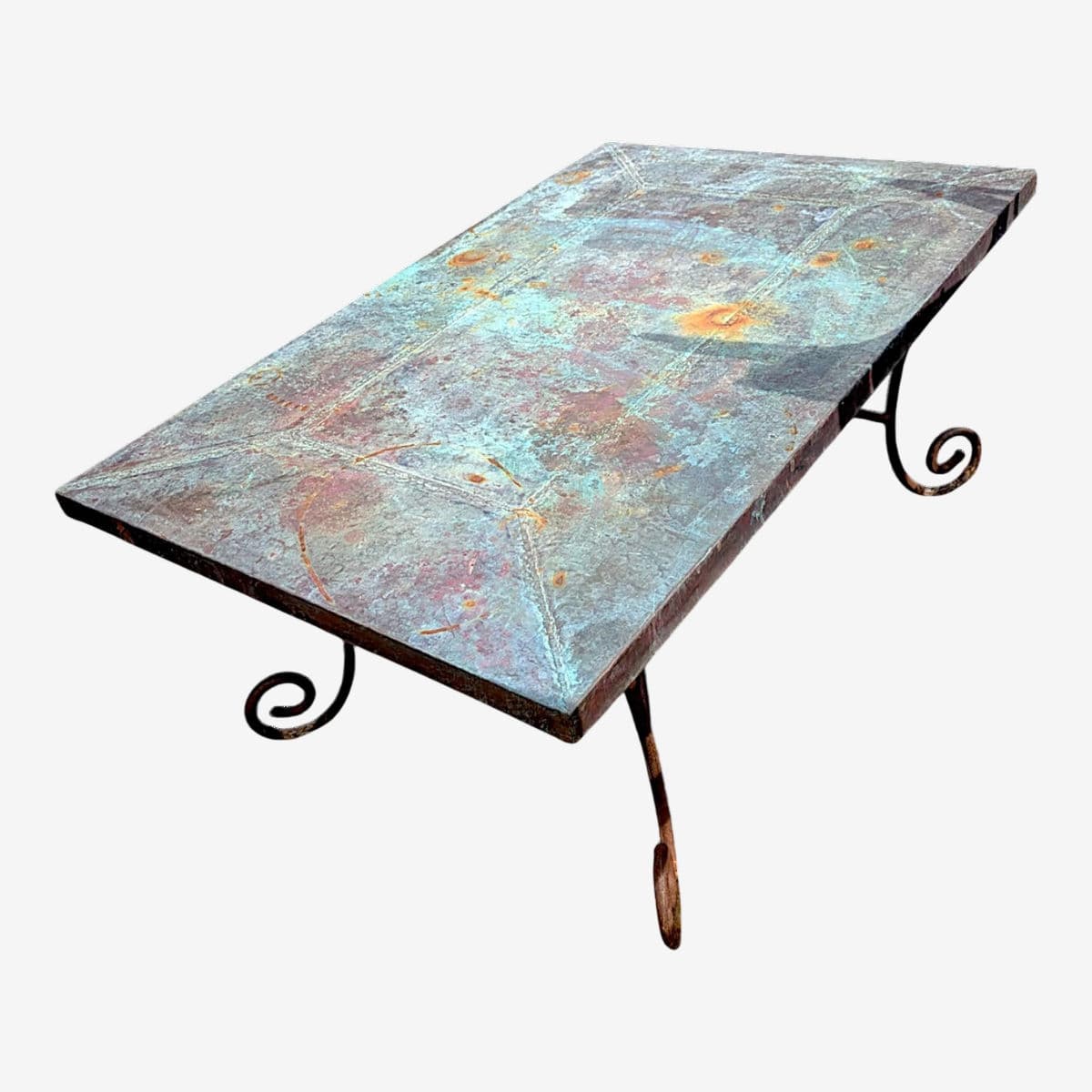 1970s Belle Époque Style Outdoor Metal Over Wood and Wrought Iron Patio Coffee Table - Image 1