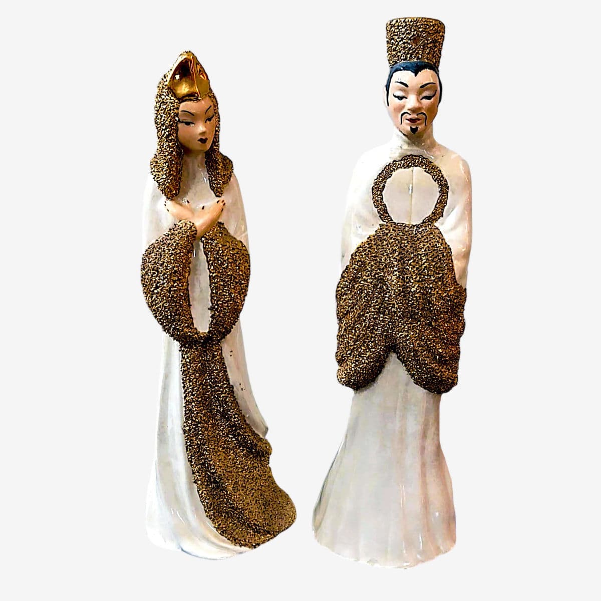 1950's Tall Vintage Chinoiserie Hand Crafted Figurines- a Pair - Image 1