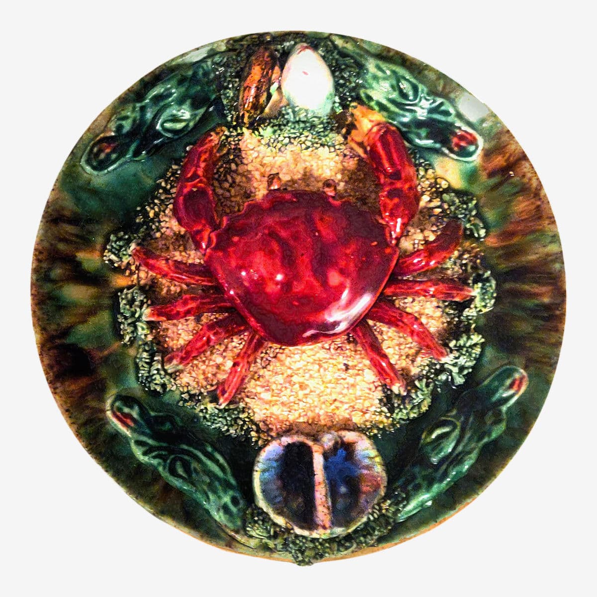 Mid 20th Century Majolica Bernard Palissy Style Faience Trompe l'Oeil Crab Plate - Image 1