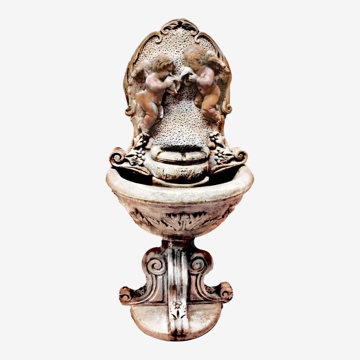 Classic Fiore Stone Cherub Wall Fountain With Integrated Pump – A Timeless Garden Accent - Image 1