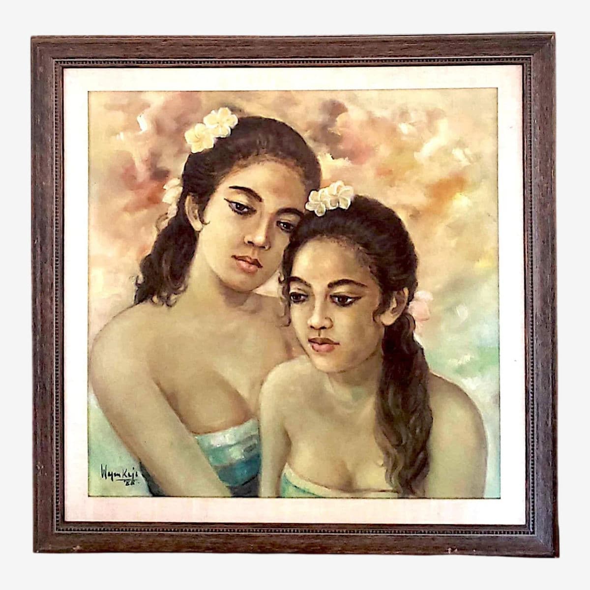 Island Girls, Portrait 1988 Signed Oil Painting Linen and Wood Frame - Image 1