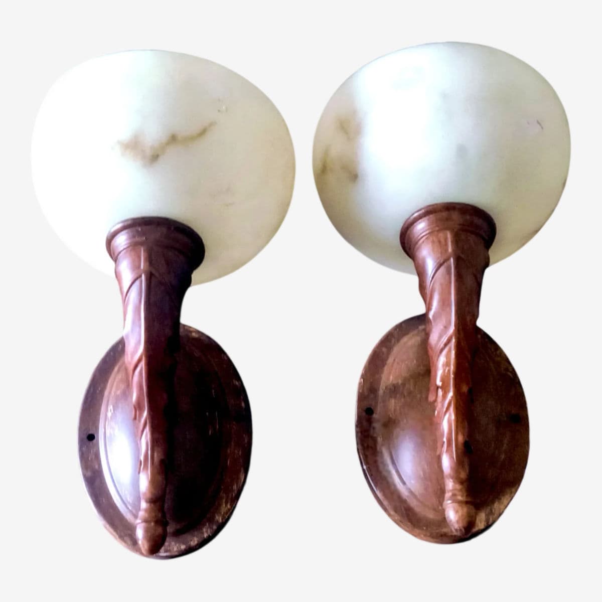 1940s Arts & Crafts Style Wall Sconces With Bowl Shaped Slip Shades - a Pair