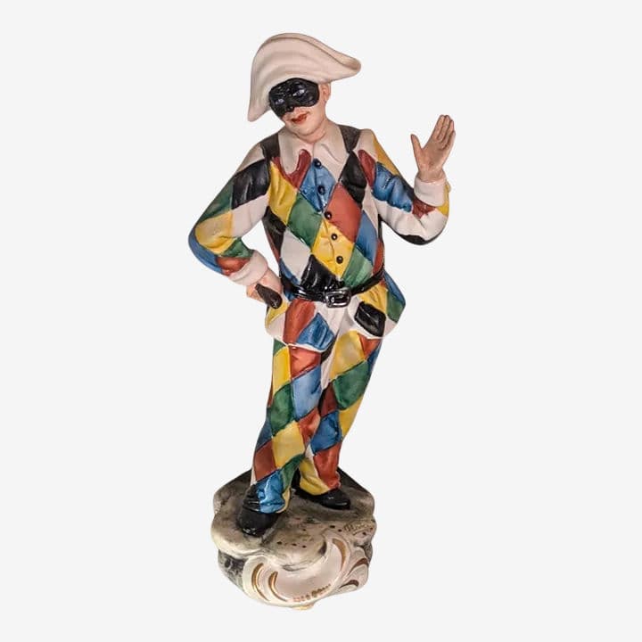 "Masked Jester" in Capodimonte Porcelain Signed "La Medea by Rori" Napoli Italy 1960-1970s