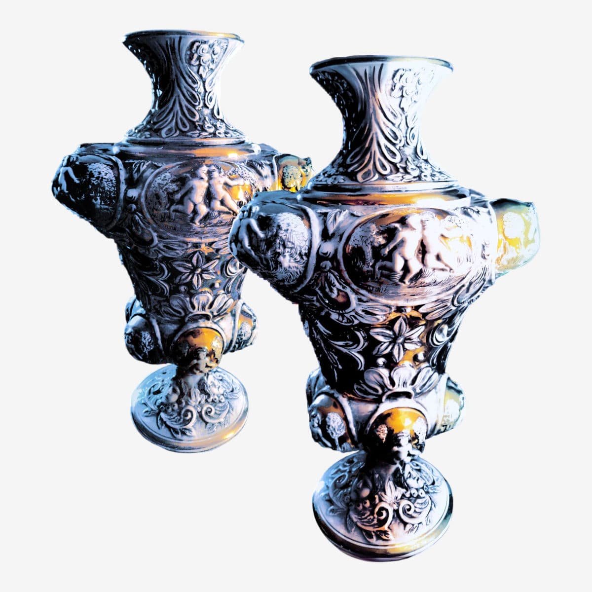 MCM Grand Tour Vintage Vases Signed 5328 Artdalt CapoDiMonte Italy Marino - a Pair