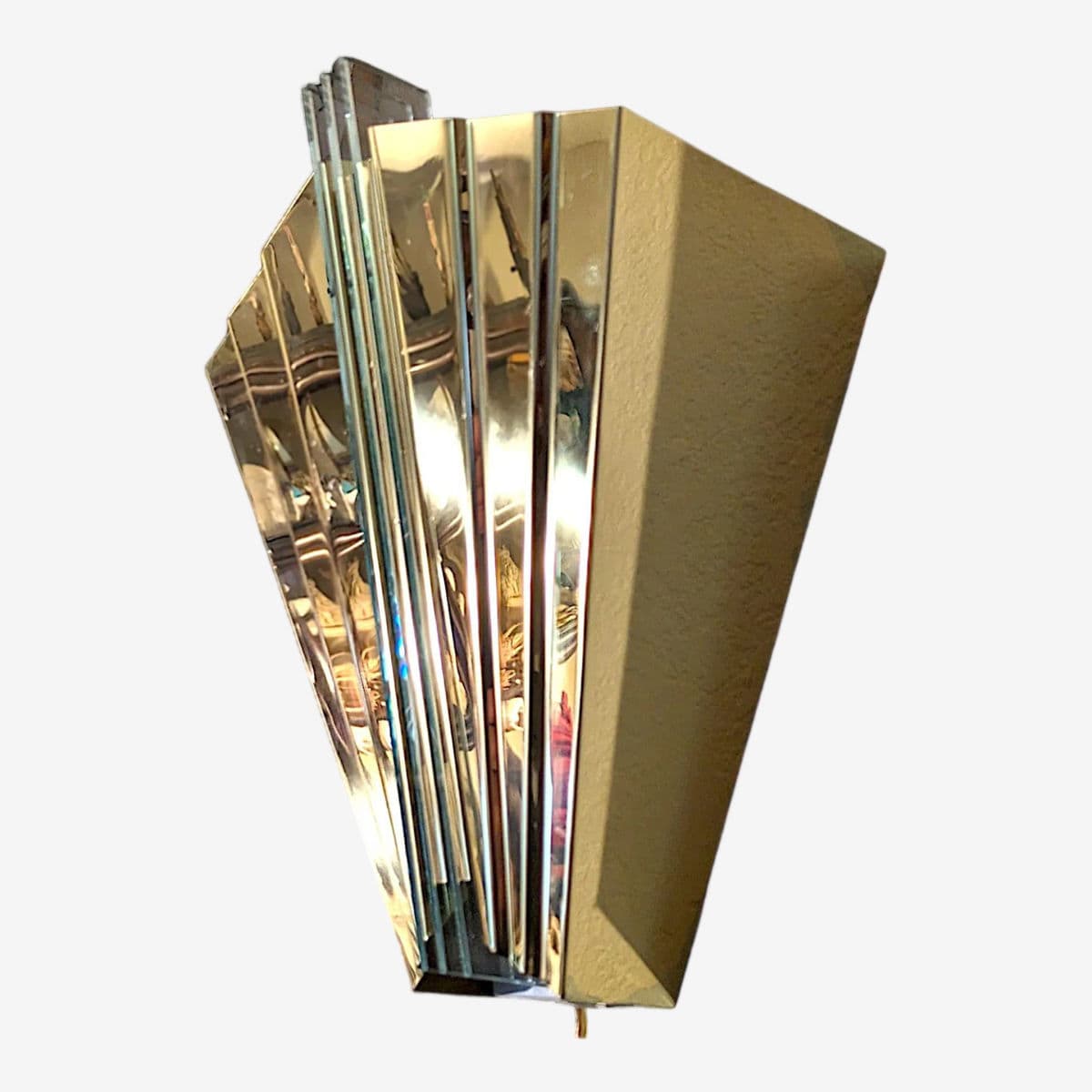 1980s French Art Deco Revival Skyscraper Style Brass and Glass Wall Sconces