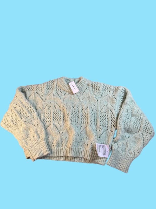 Topshop Mint Green Knitted Crop Pointelle Jumper Sweater - Image 1