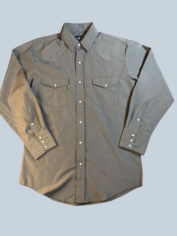 Roper Men's Brown Textured Pearl Snap Long Sleeve Western Shirt Size Medium - Image 1