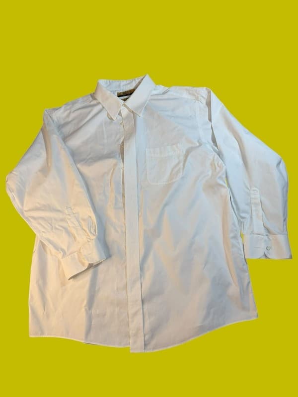 Roundtree & Yorke Gold Label White Non-Iron Cotton Fitted Dress Shirt 17.5 33 - Image 1