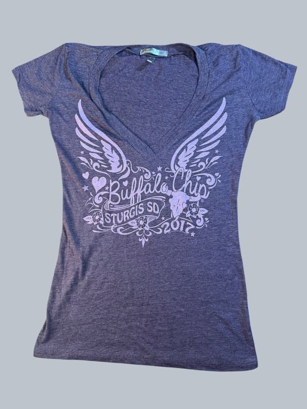 Hot Leathers Buffalo Chip Sturgis 2017 Biker V-Neck Graphic T-Shirt Medium - Image 1