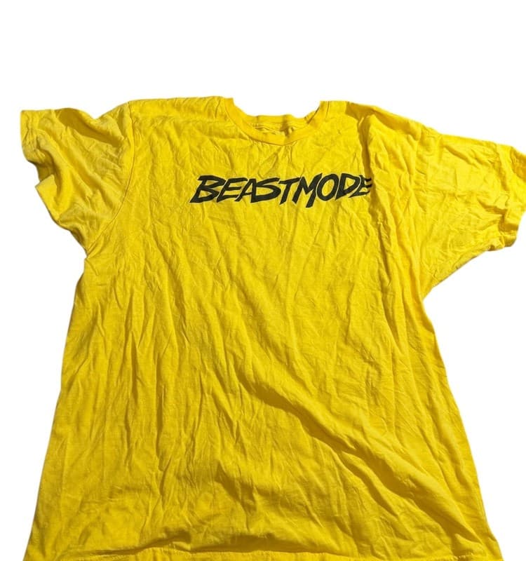 Beastmode Yellow Graphic Gym T Shirt Mens XL Fitness Workout Tee - Image 1