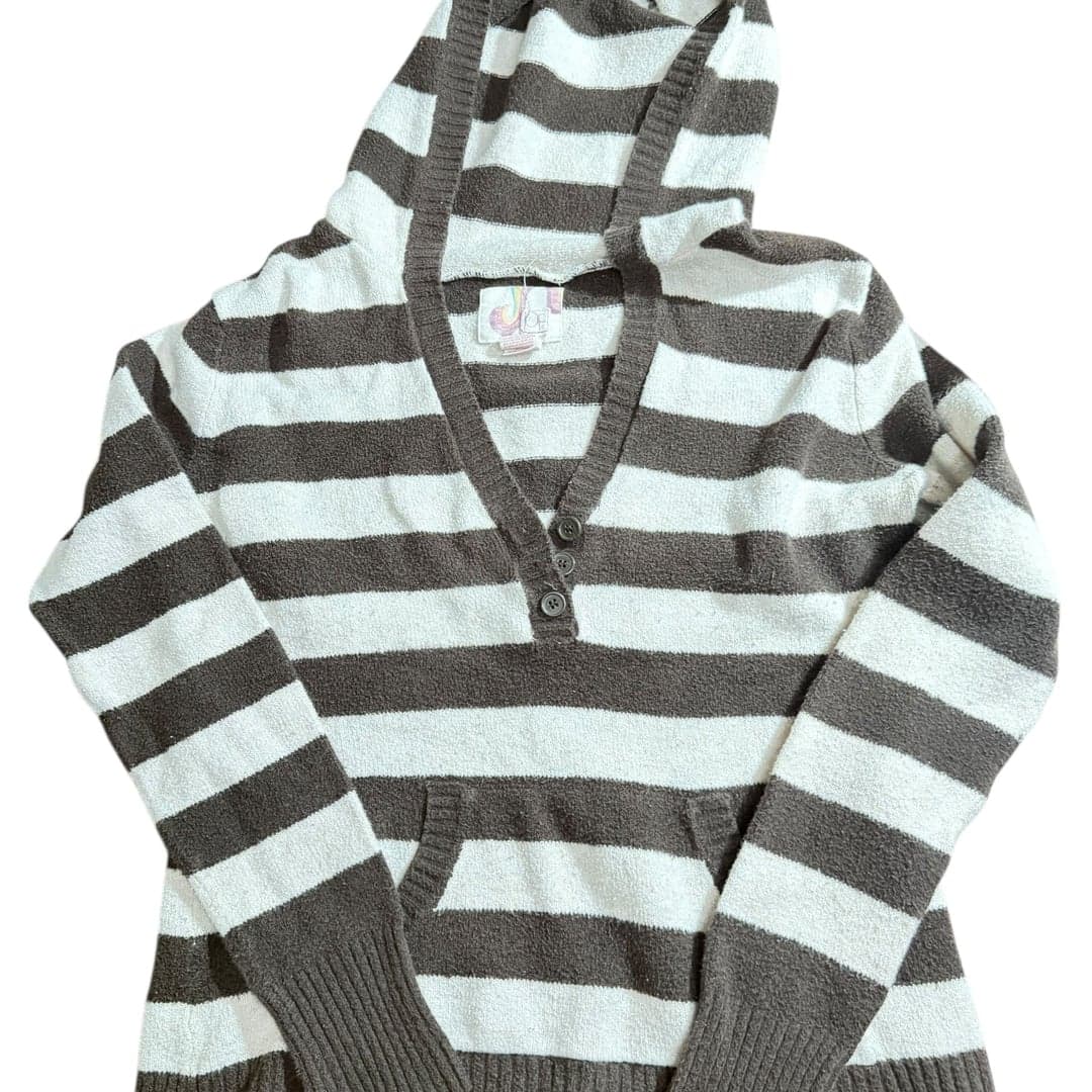 Ocean Pacific OP Y2K Terry Cloth Striped Hoodie Brown Cream XL - Image 1