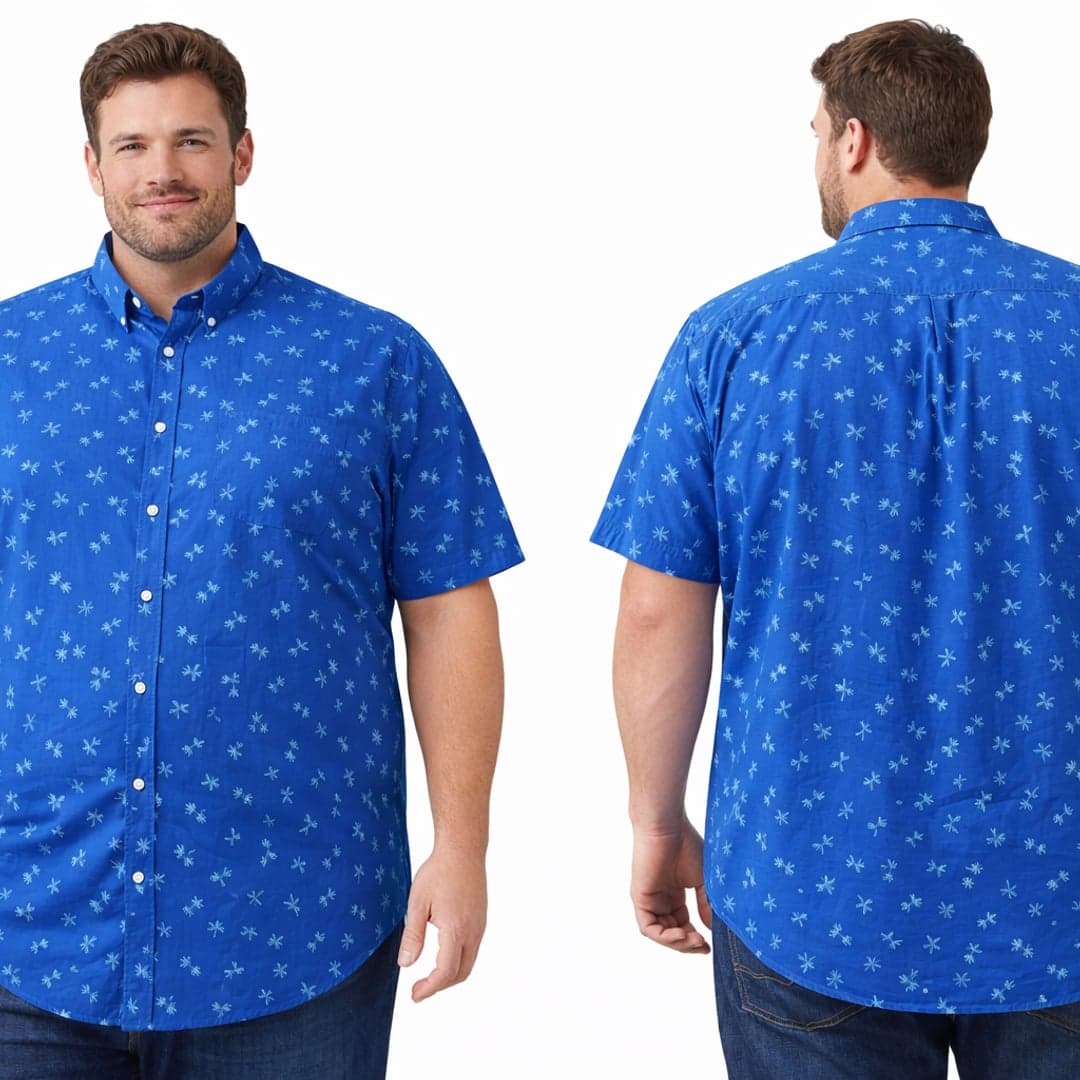 IZOD Men's Big & Tall 2XL Short Sleeve Button-Down Palm Tree Print Shirt - Image 1