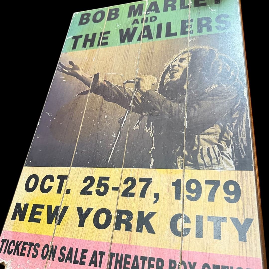 Bob Marley & The Wailers Wood Ticket Sign - October 25-27 1979 New York City - Image 1