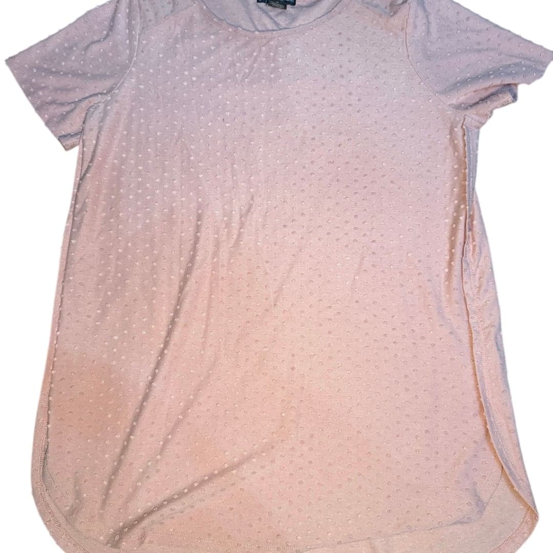 Adrianna Papell Women’s Blush Swiss Dot Short Sleeve Blouse Size M - Image 1