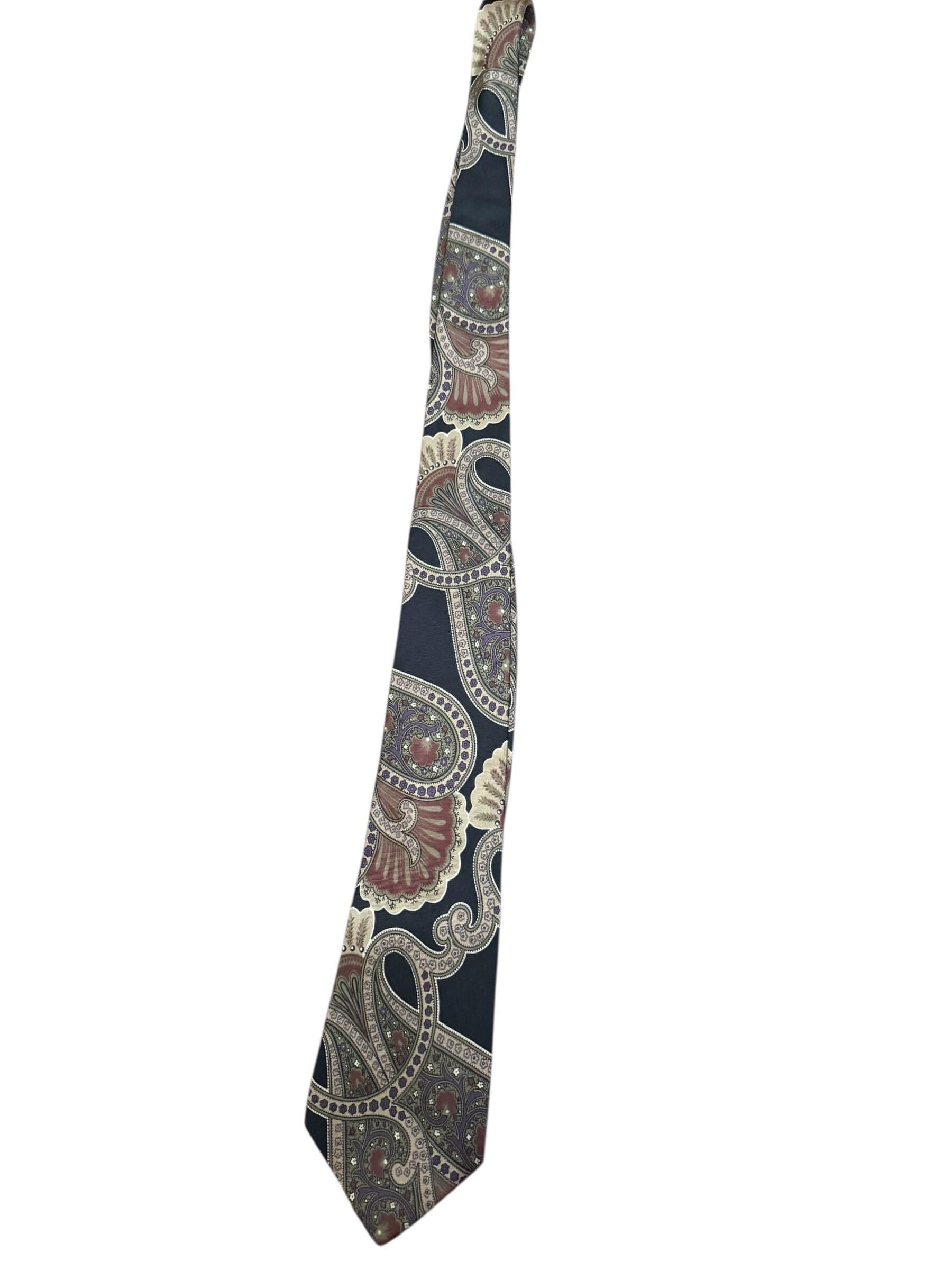Vintage Pierre Cardin Silk Paisley Tie Black Designer Men’s Necktie - Image 1
