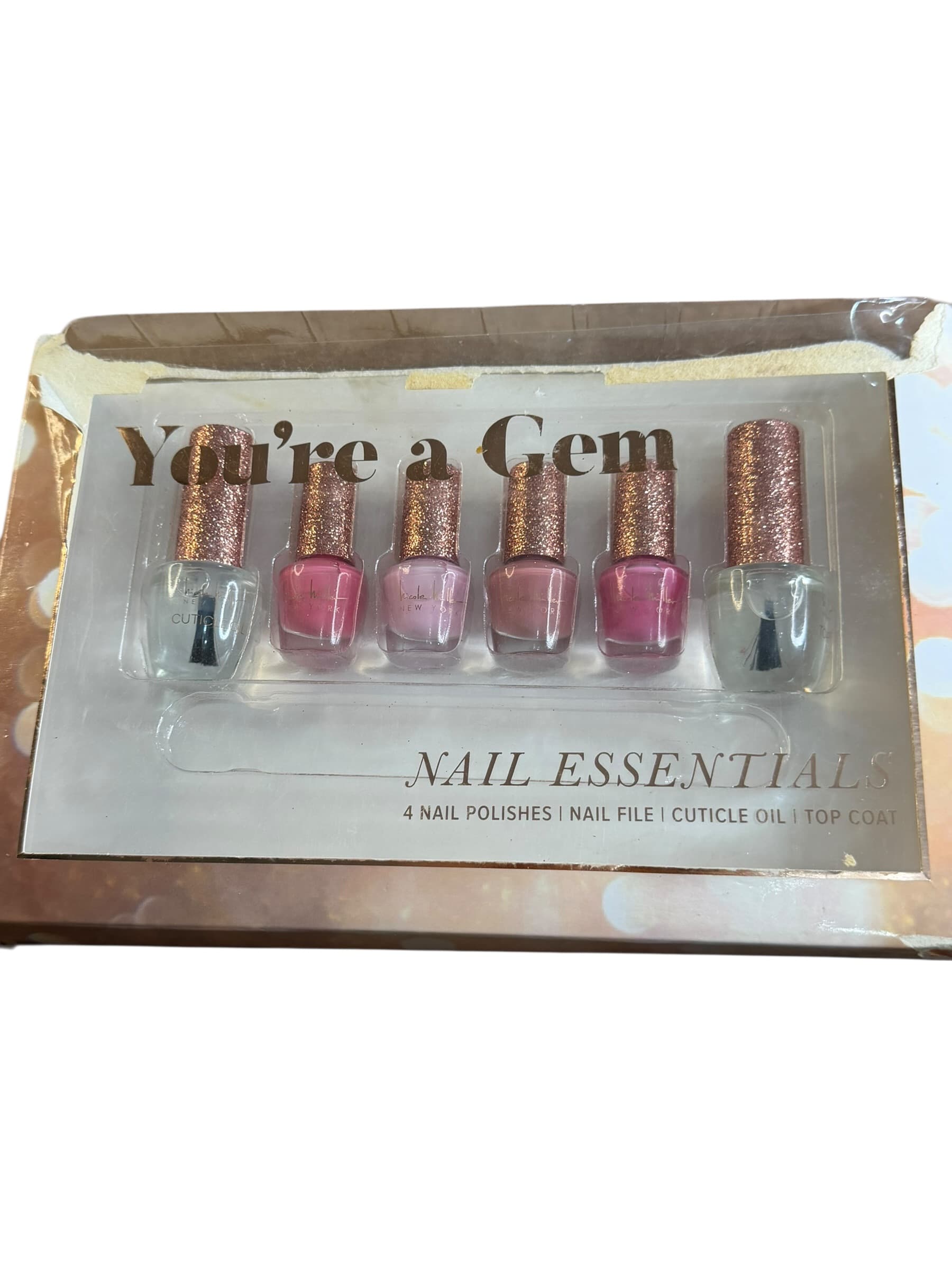 Nicole Miller New York You're a Gem Nail Essentials Set 4 Polish Cuticle Oil Top Coat - Image 1
