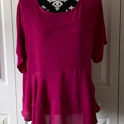 S Lila Women's Magenta Frill Hem Blouse Short Sleeve Casual - Image 1