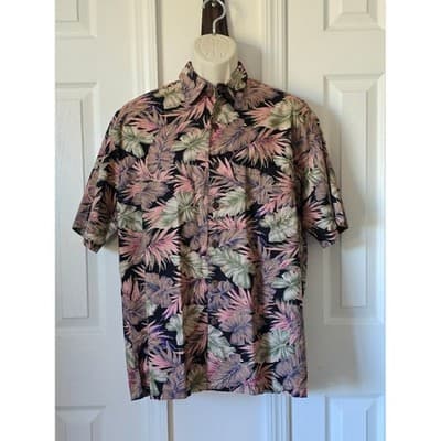 Paradise Blue Hawaiian Floral Short Sleeve Button Up Shirt Men's Size L - Image 1