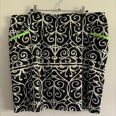 Dolcezza XXL Skort Black White Scroll Print Lime Green Trim Golf Tennis Skirt - Image 1