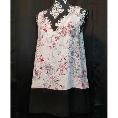 DKNY Jeans Womens Sleeveless V-Neck Floral Print Tank Top Blouse Size L - Image 1