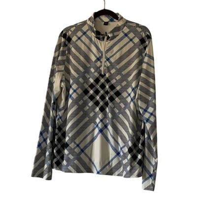 XXXL Quarter Zip Long Sleeve Shirt Mens Plaid White Blue Black Performance Golf - Image 1