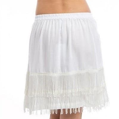Small Fringe Skirt White She Sky Women's Elastic Waist Short Mini - Image 1