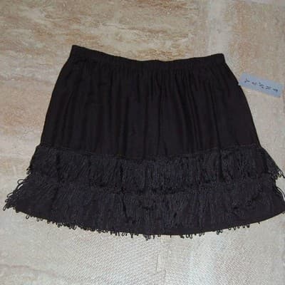 Small Black Fringe Mini Skirt Elastic Waist Pull On Flapper Style Short Skirt - Image 1