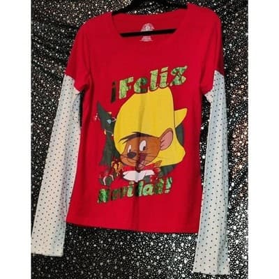 Looney Tunes Womens Christmass Long Sleeve Top T-Shirt Red Size XL - Image 1