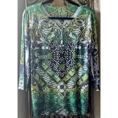 Style & Co Large Women's Multicolor 100% Polyester V-Neck 3/4 Sleeve Casual Top - Image 1
