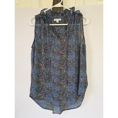 Ophelia Roe Sleeveless Ruffle Neck Blouse Blue Abstract Print Women's Size S - Image 1