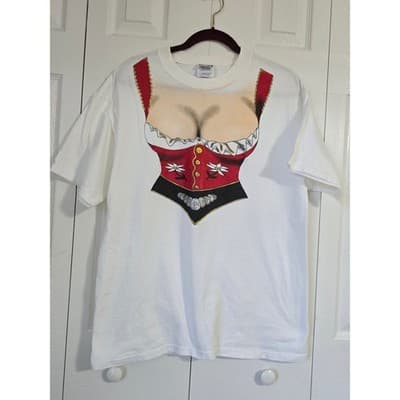 Vintage Hanes Beefy-T Humorous Bikini Body Dirndl Graphic T-Shirt White Large - Image 1