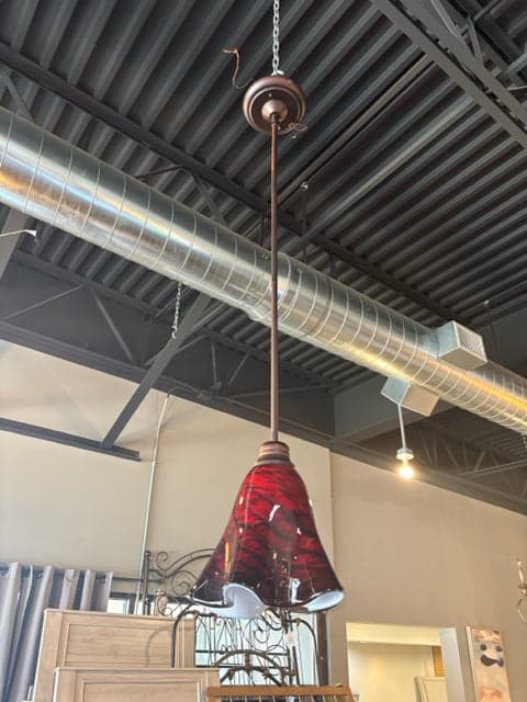 Red Handblown Glass Pendant Light in by Scott Hartley of Infinity Art Glass - Image 1