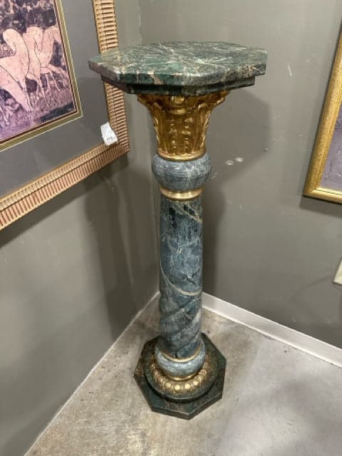 Green Marble Column Pedestal With Corinithian Gilded Bronze Capitals - Image 1