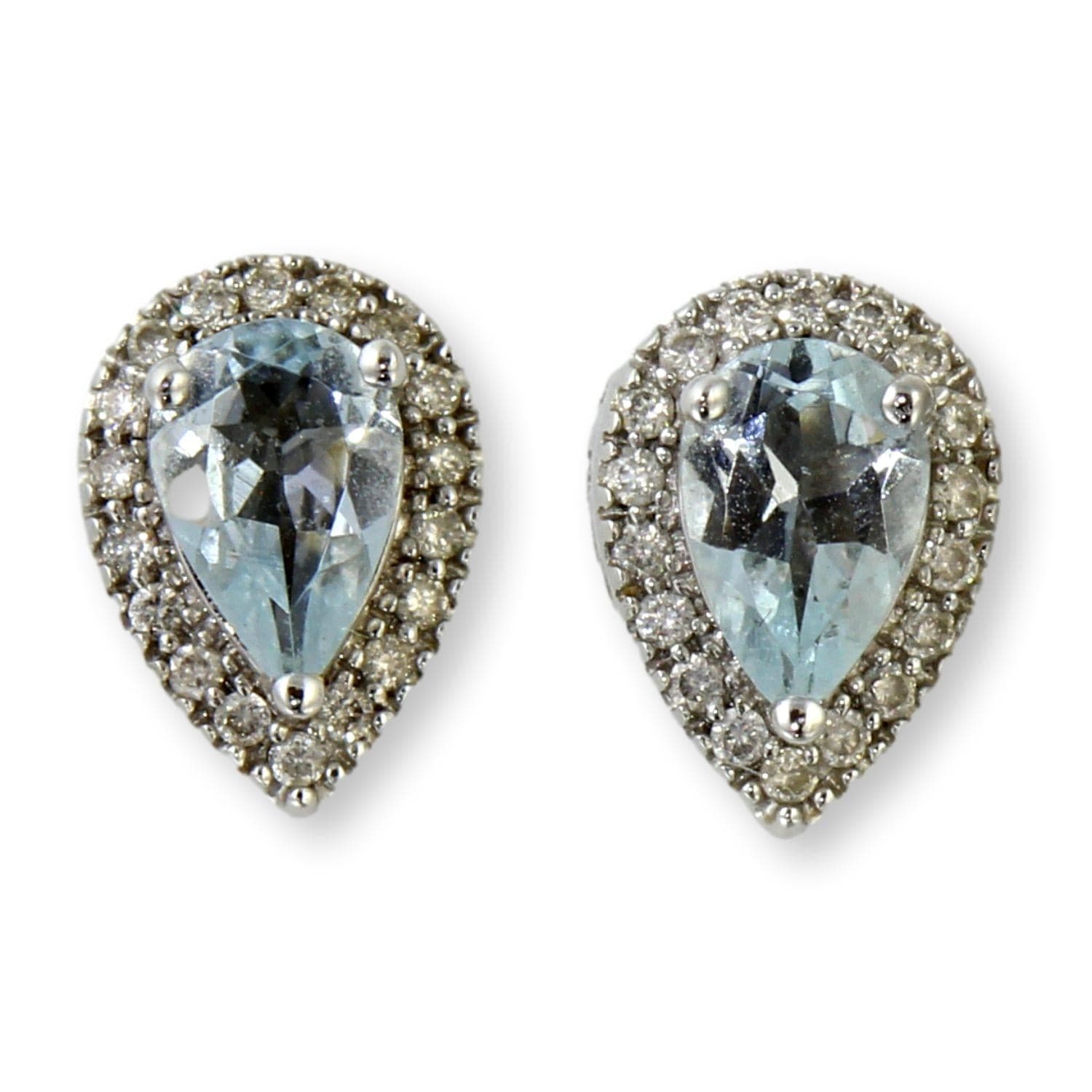 Aquamarine & Diamond Halo Stud Earrings in 14K White Gold - Image 1