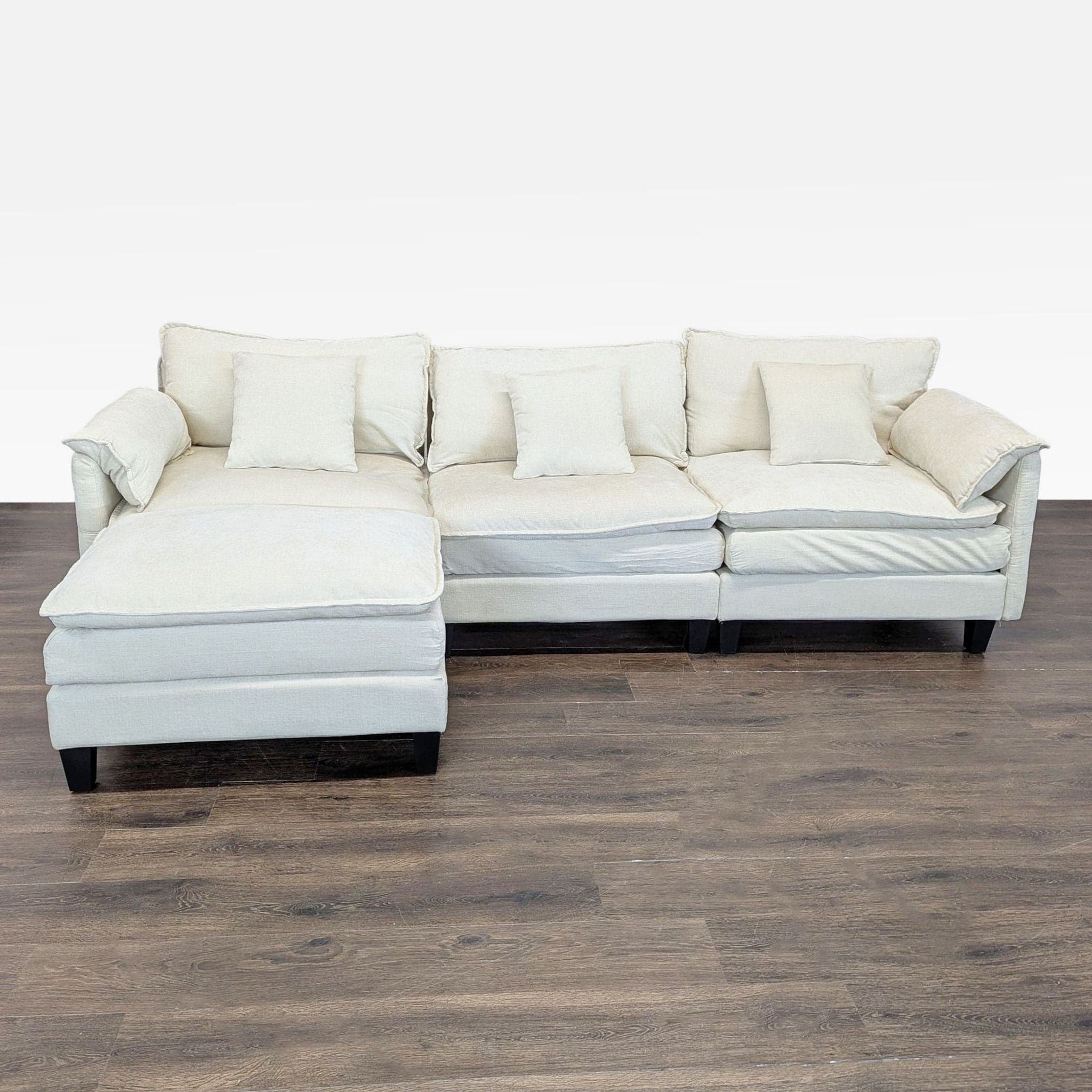 Modern Beige 3-Seat Sectional Sofa with Chaise and Cushions - Image 1
