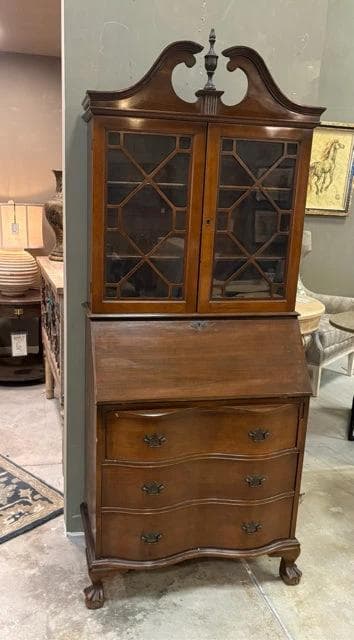 Secretary Desk With Wooden 3 Drawers And 2 Glass Doors - Image 1