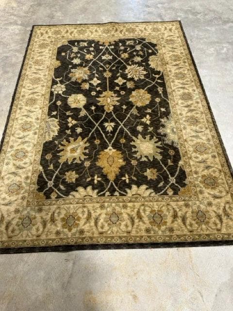 5 X 8 Gold And Green Wool Floral Rug - Image 1