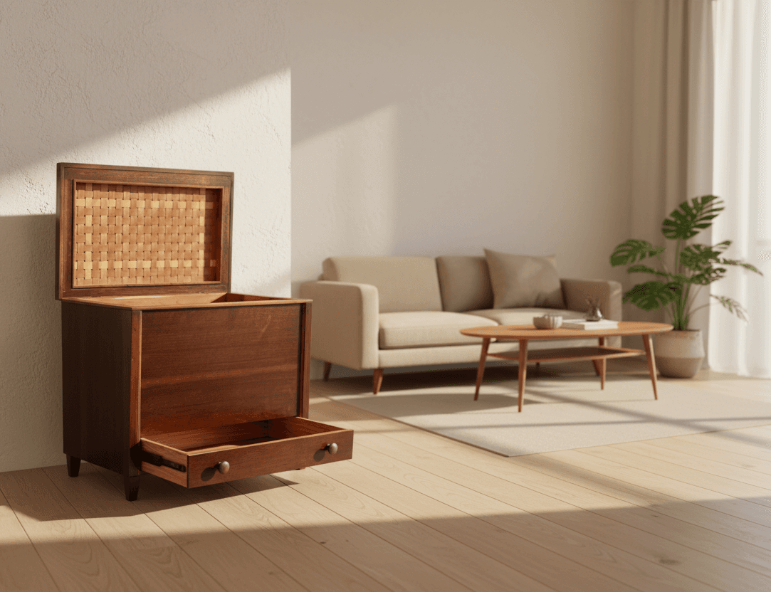 Mid Century Modern Cedar Lined Rosewood Trunk w/Drawer DH250-3 - Image 1