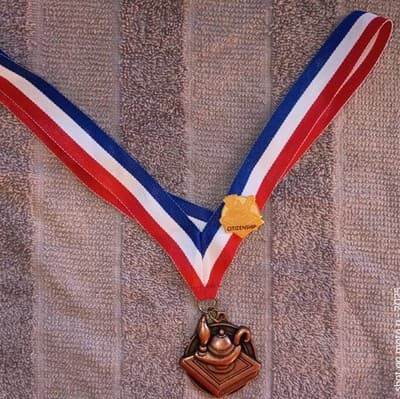 Crown of Knowledge & Learning Medals with Pins Made in USA Red White Blue Ribbon - Image 1
