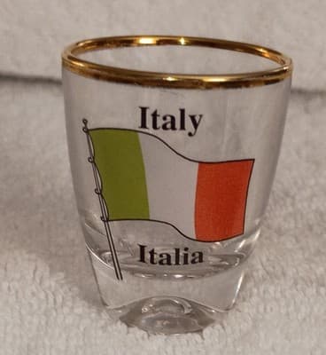 Italy Flag Gold Rim Shot Glass 22 Karat Gold Filled Heavy Glass Barware - Image 1