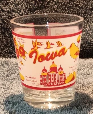 Iowa State Landmarks Painted Clear Shot Glass Decorated Barware Vintage 1980's - Image 1