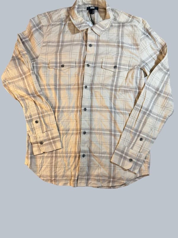 PAIGE Everett Long Sleeve Plaid Performance Flannel Shirt in Misty Day S - Image 1