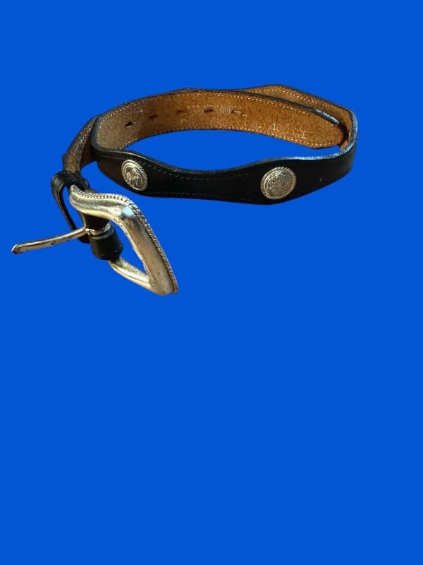 Vintage Nocona Black Leather Western Scalloped Belt w Silver Tone Conchos 27” - Image 1