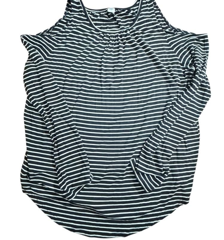 Old Navy Women’s Large Black White Striped Cold Shoulder Long Sleeve Top - Image 1