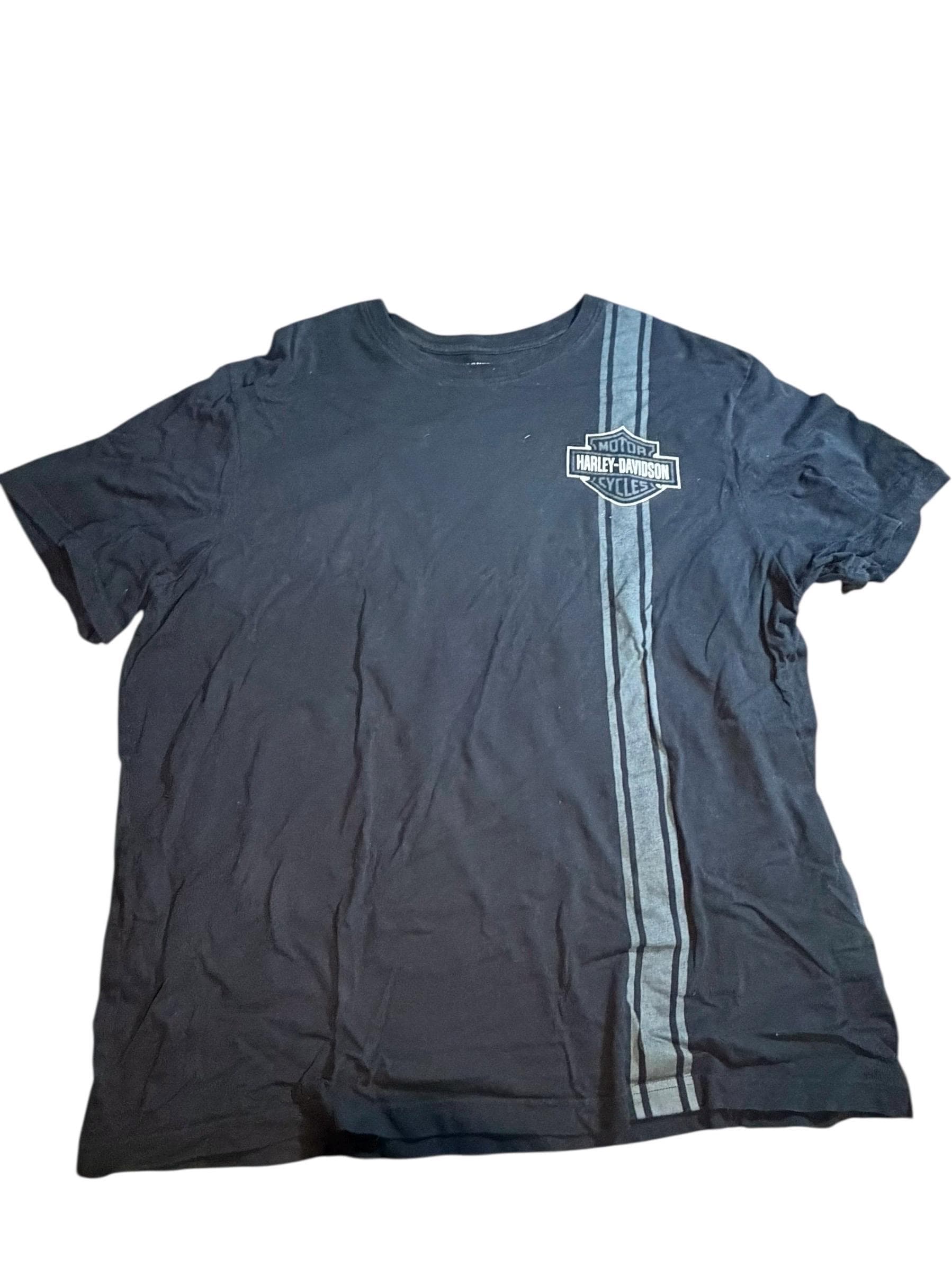 Harley Davidson Mens XXL T Shirt Black Racing Stripe Logo Motorcycle Tee - Image 1